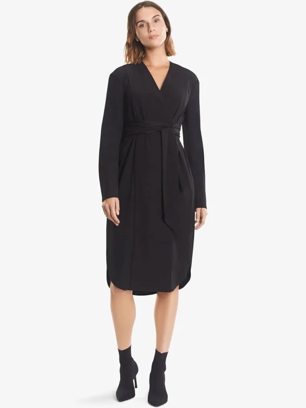 MM.LaFleur Black Long-Sleeve Wrap Dress with Waist Tie